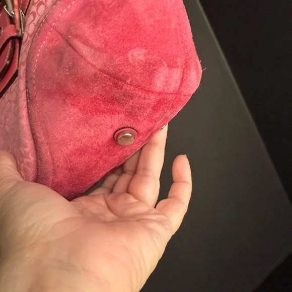 Vintage Coach 7080 pink soho signature canvas jacquard satchel purse suede trim - Picture 3 of 14